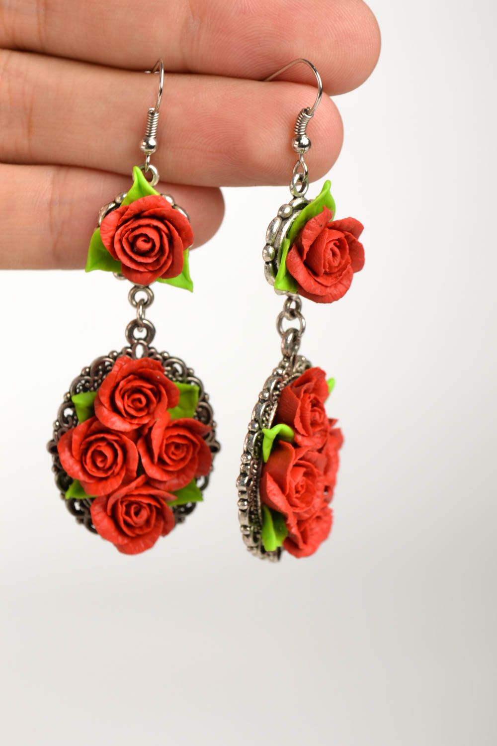 Pendientes originales con rosas rojas bisuteria artesanal regalo para mujer foto 5