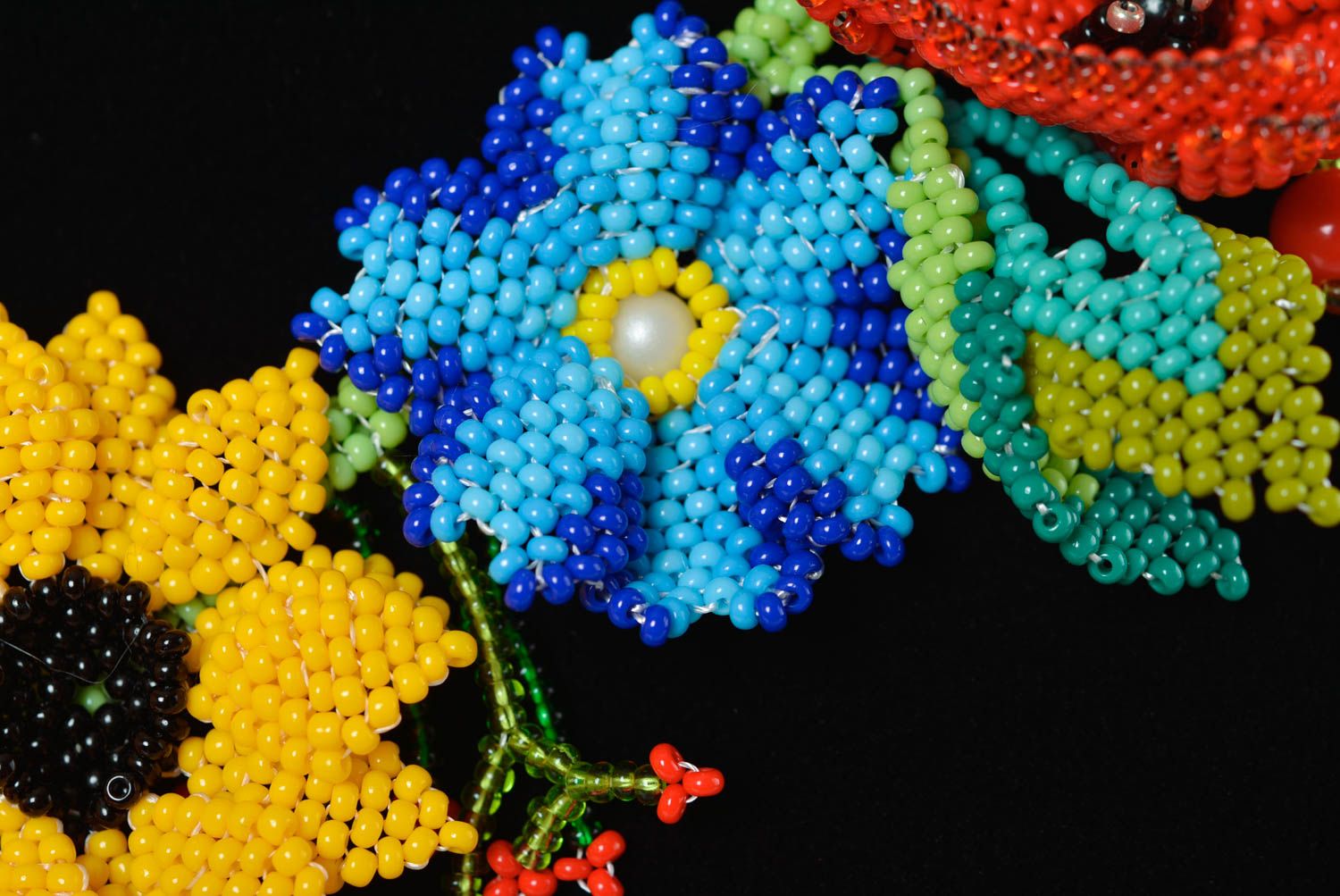 Rocailles Kette handmade Designer Schmuck Frauen Accessoire mit Blumen schön foto 4