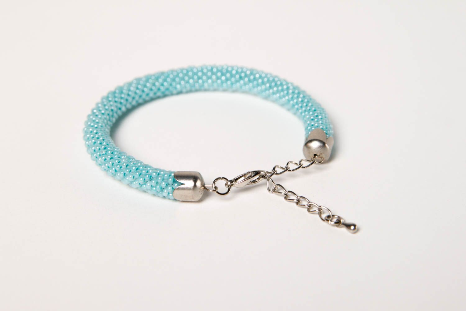 Bracelet perles rocaille Bijou fait main Accessoire femme en bleu ciel photo 4