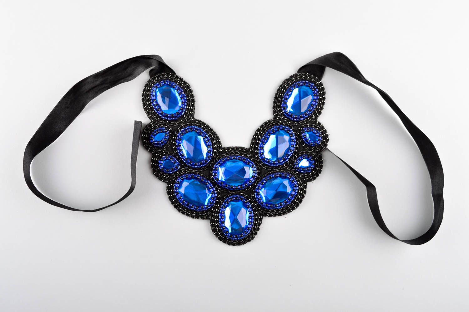 Stoff Halskette handmade Mode Schmuck blaues Damen Collier aus Kristallen foto 5
