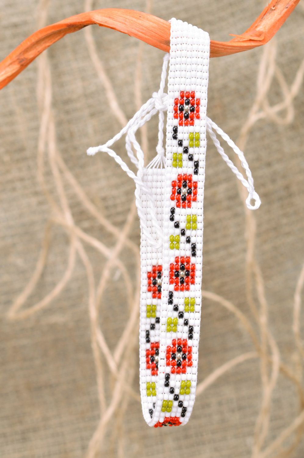 Ожерелье из бисера в технике плетения ручной работы в этнических мотивах женское фото 1