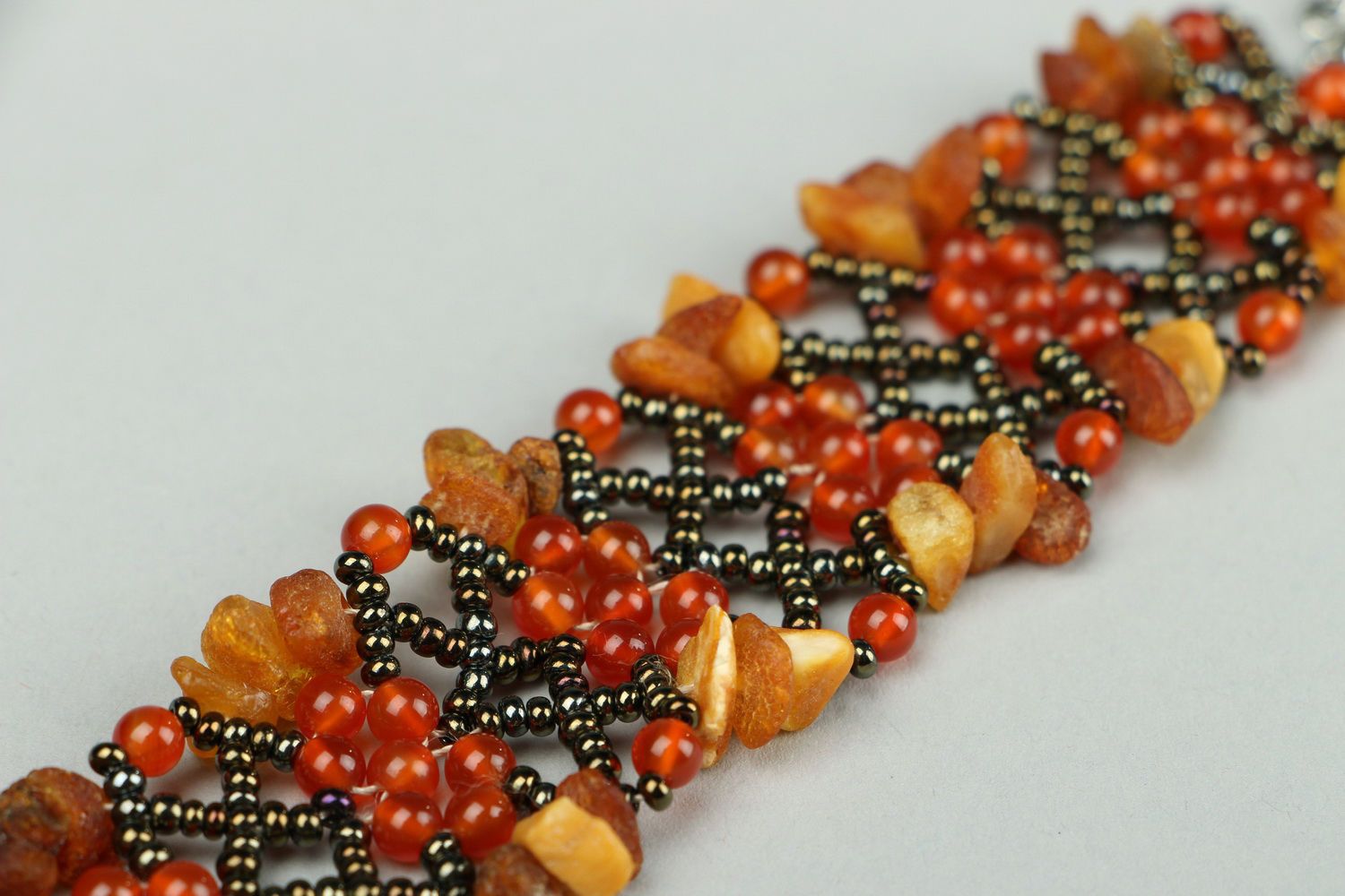 Bracelet with carnelian, amber and beads photo 2