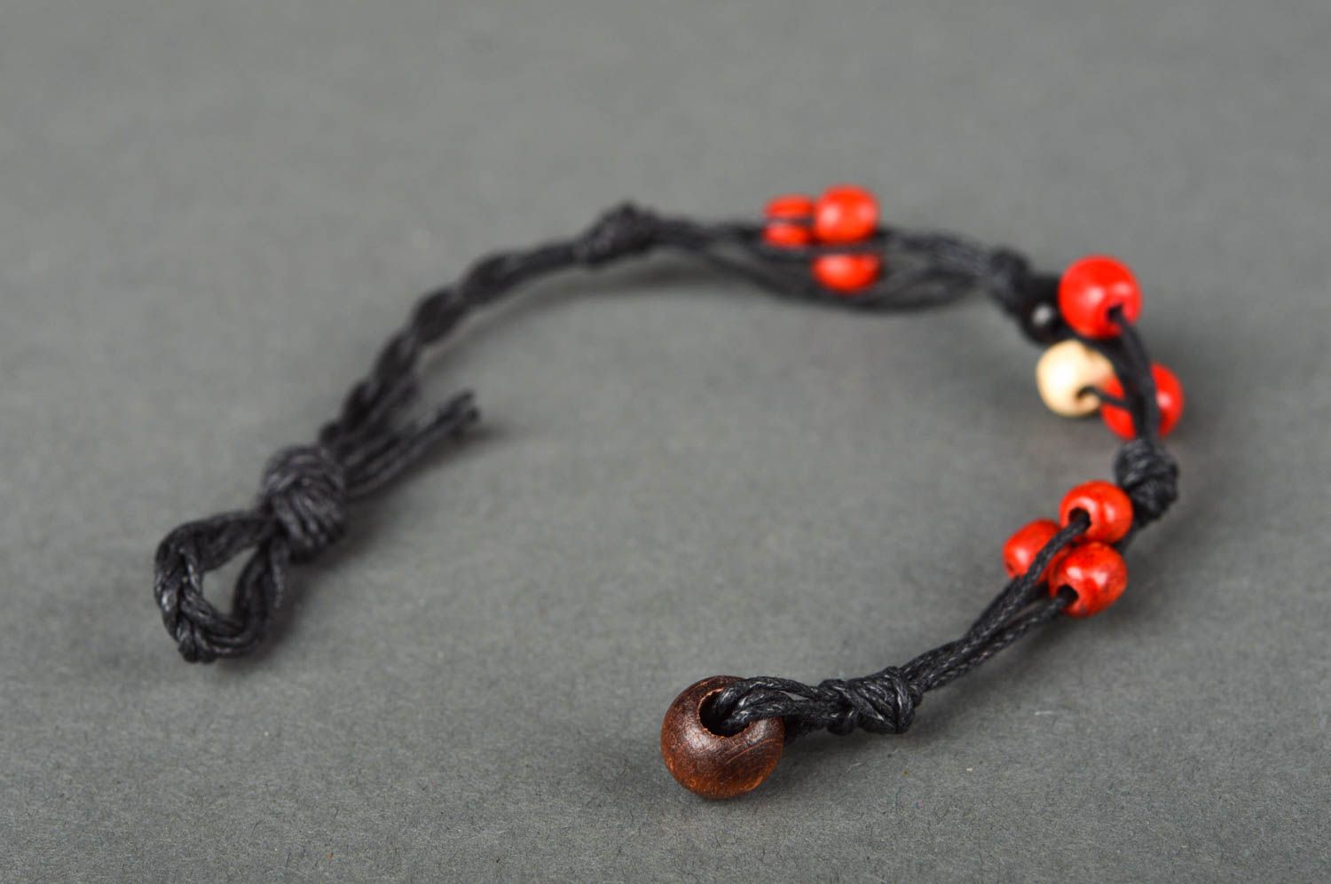 Wax black rope handmade strand red beads bracelet for her photo 5