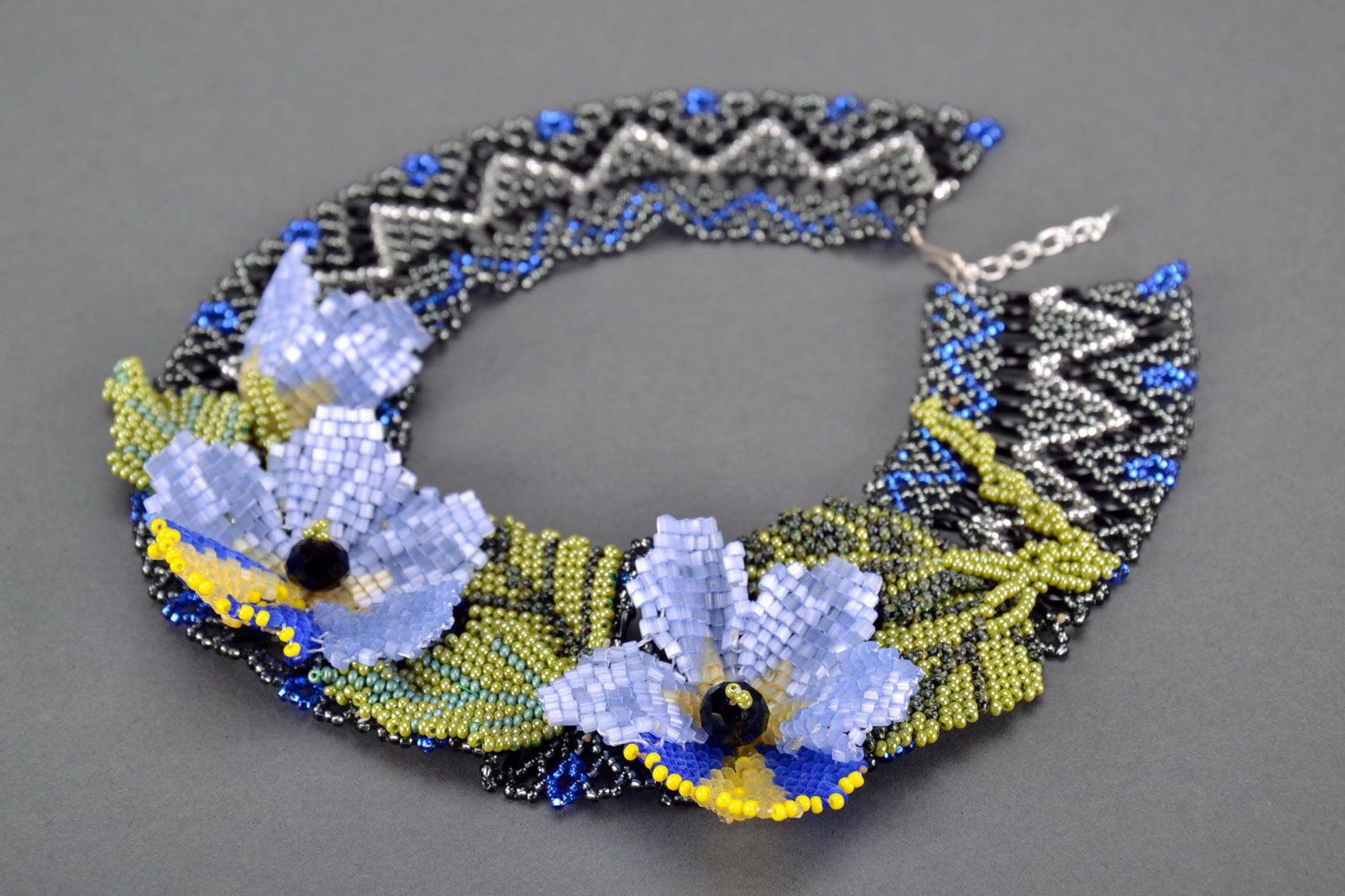 Parure collier bracelet Bijoux faits main bleu gris tissés Cadeau femme photo 3