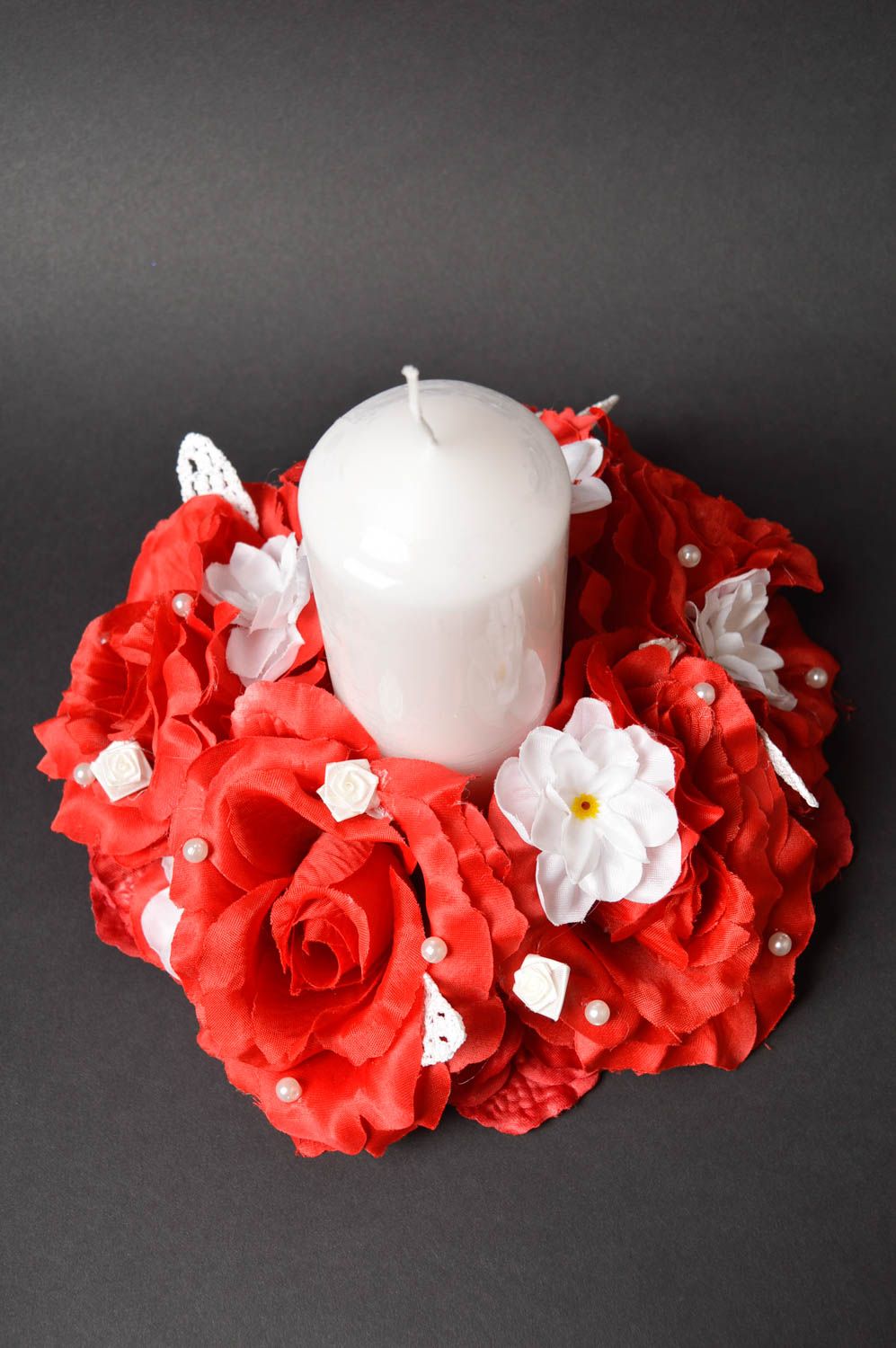 Свеча ручной работы свеча на свадьбу с цветами свеча свадебная Красные розы фото 4