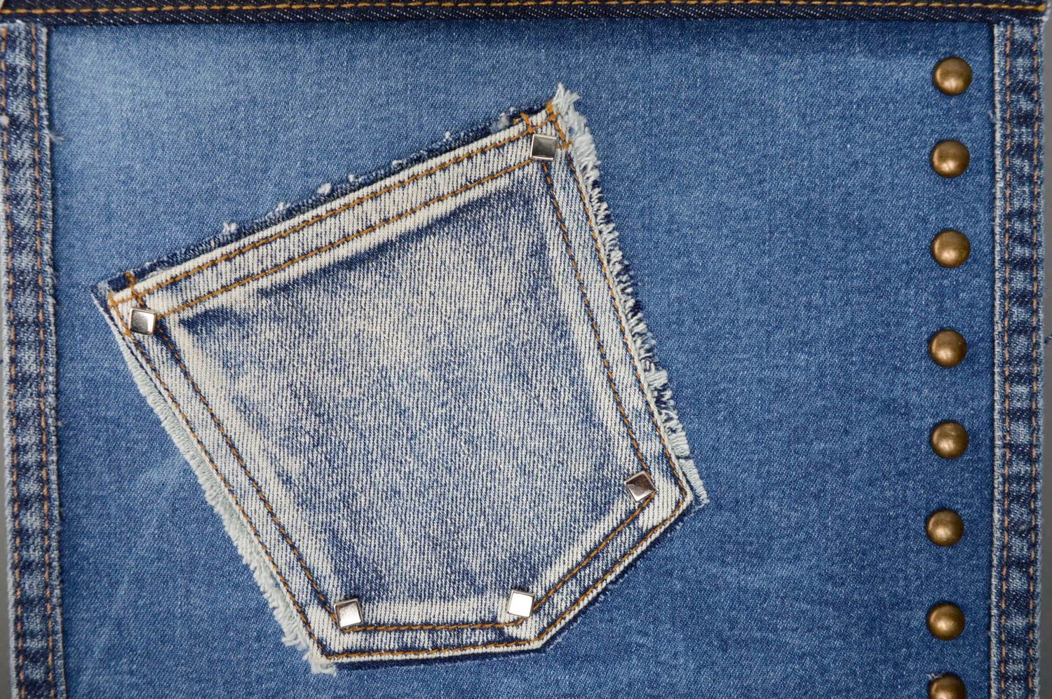 Cofanetto di jeans fatto a mano scatola di legno scrigno per lavori d ago
 foto 3
