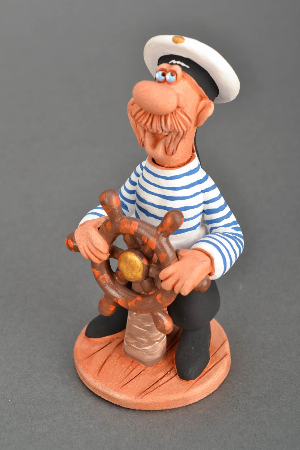 Handmade clay statuette Sailor at the Wheel photo 3