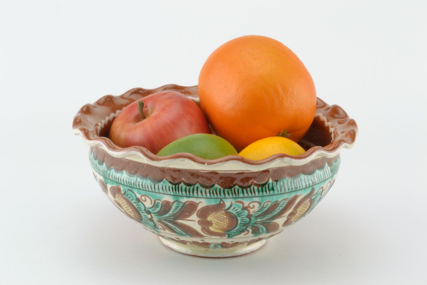 Tigela para frutas de cerâmica artesanal pintada  foto 1