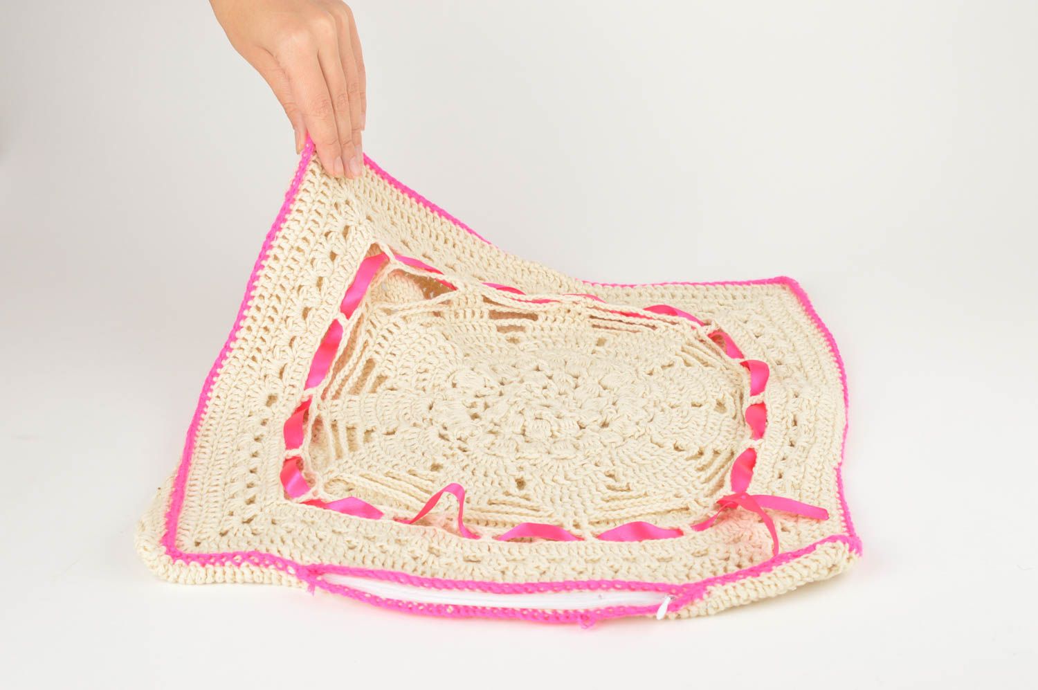 Handmade pillowcase knitted pillowcase handmade bedding present for women  photo 1
