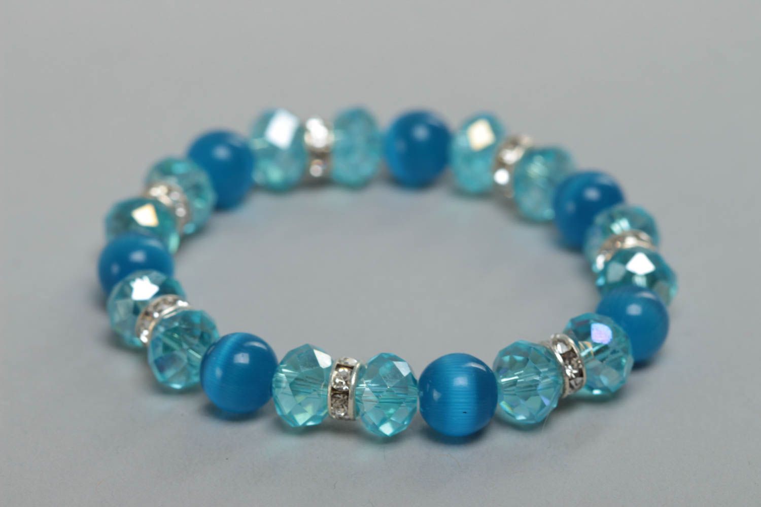 Bracelet pour fillette perles de verre et de cristal joli bleu fait main photo 3