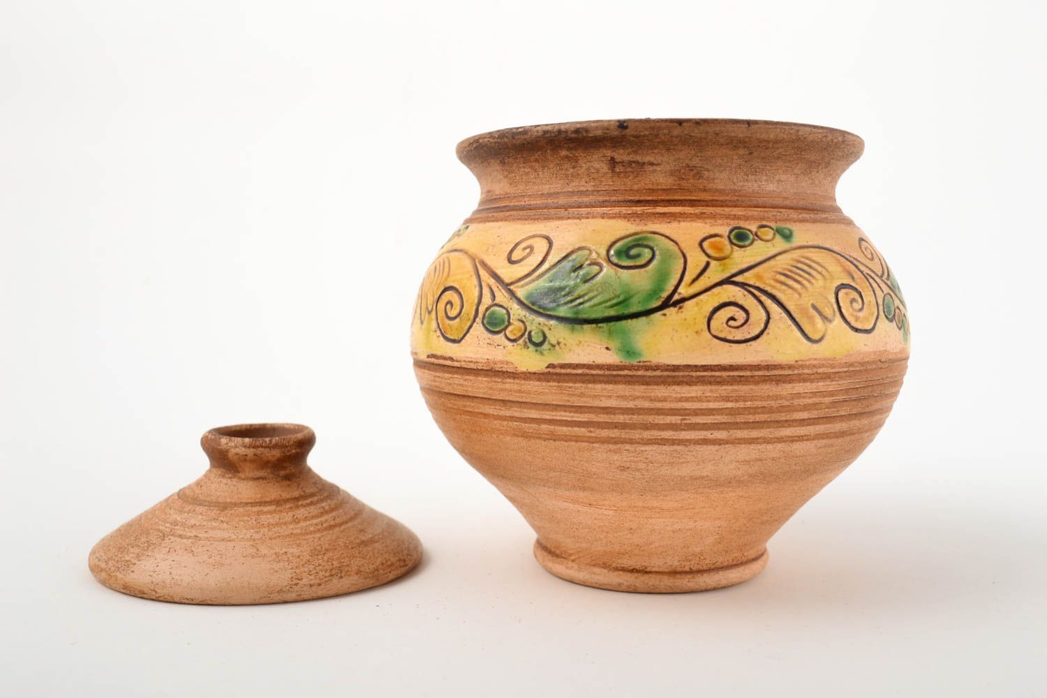 Keramik Topf handmade Ton Geschirr Topf mit Deckel Küchen Zubehör bemalt foto 1