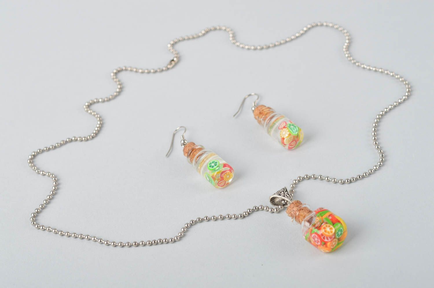 Handmade polymer jewelry plastic accessories polymer clay pendant with earrings photo 2
