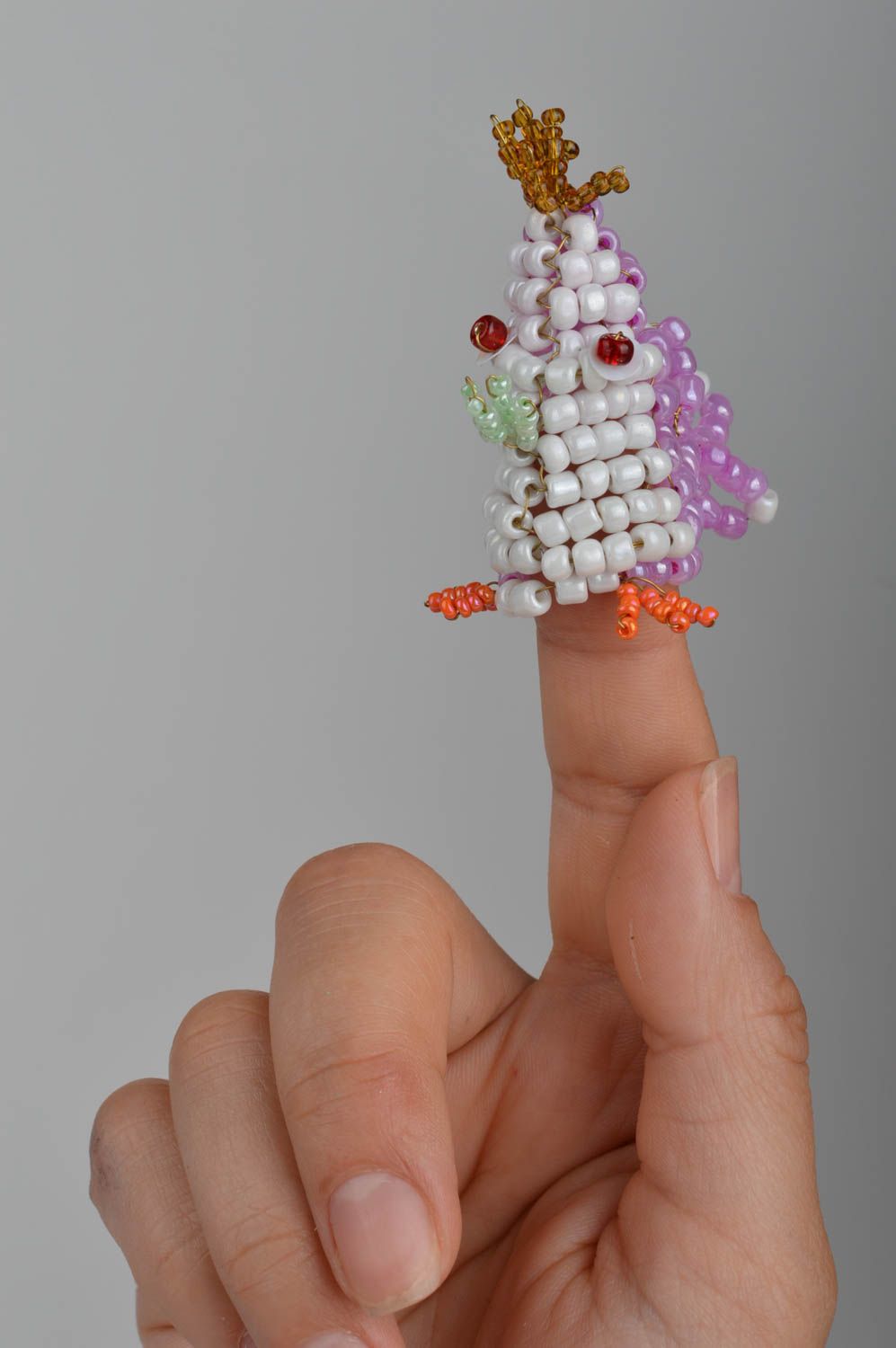 Marionnette à doigt poussin blanc rose en perles de rocaille fait main photo 5