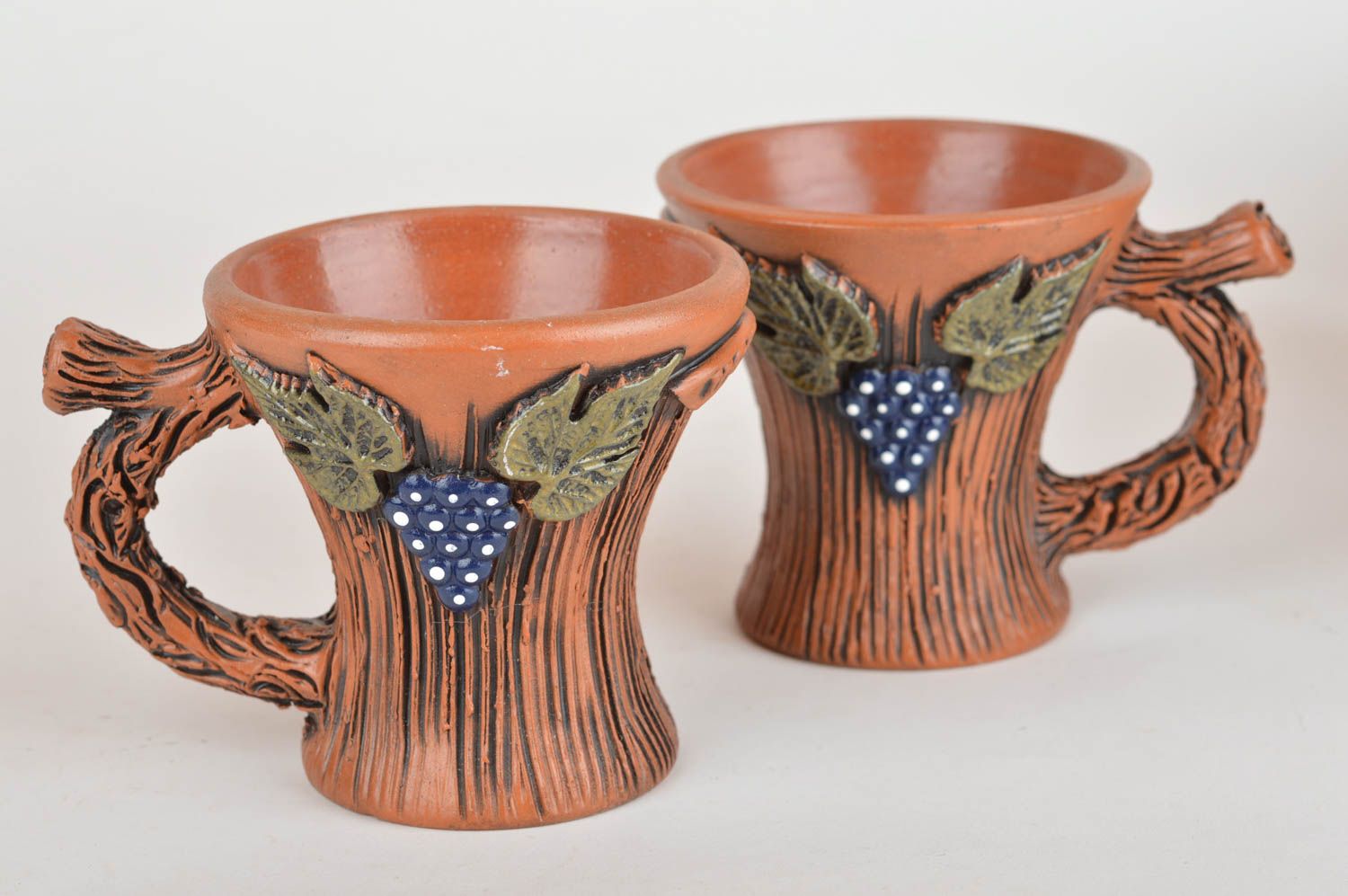 Keramik Kaffeetassen aus Ton 2 Stück mit Modellierung 150 ml jede handgeschaffen foto 2