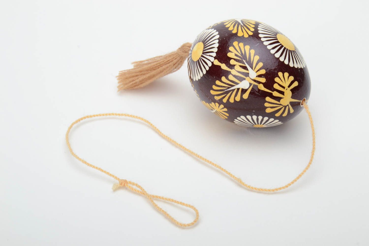 Handmade painted Easter egg with tassel for interior decor photo 2