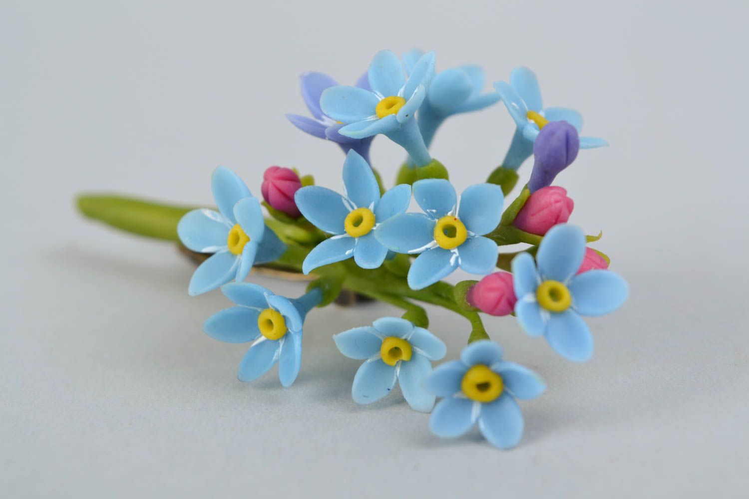 Self-hardening clay brooch Forget-me-nots photo 3