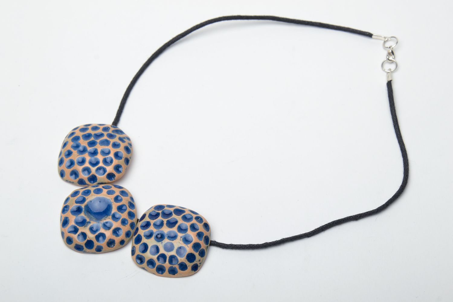Blue polka dot clay pendant painted with enamel photo 2