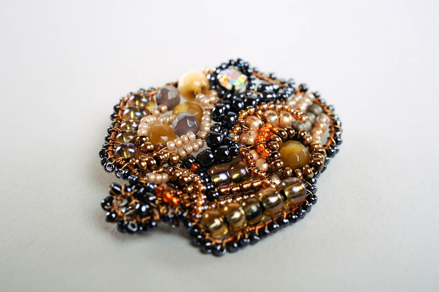 Brooch Made of Czech Beads and Rhinestones Fish photo 3
