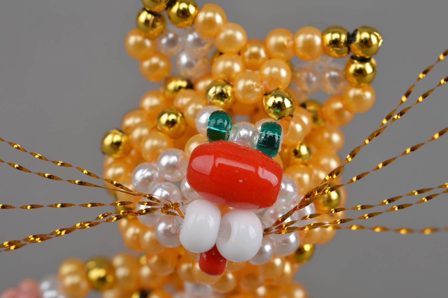 Figurine chat jaune en perles de rocaille faite main miniature décorative photo 5
