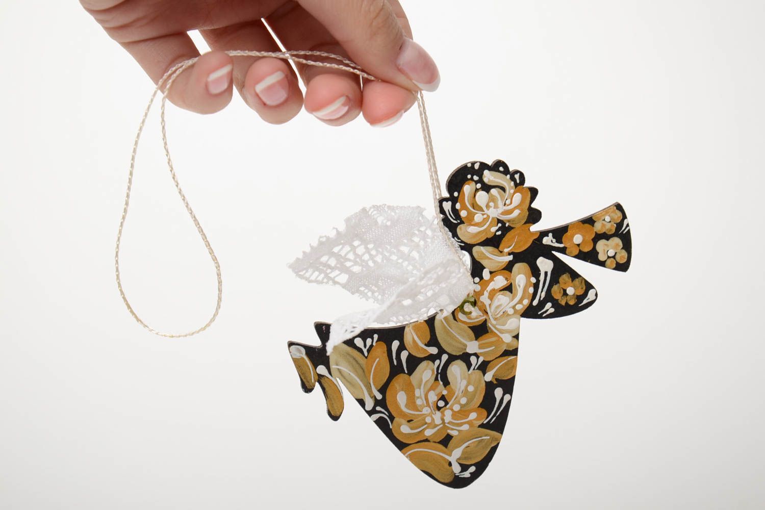 Handmade Deko Anhänger Engel aus Faserplatte bemalt dunkel golden foto 5
