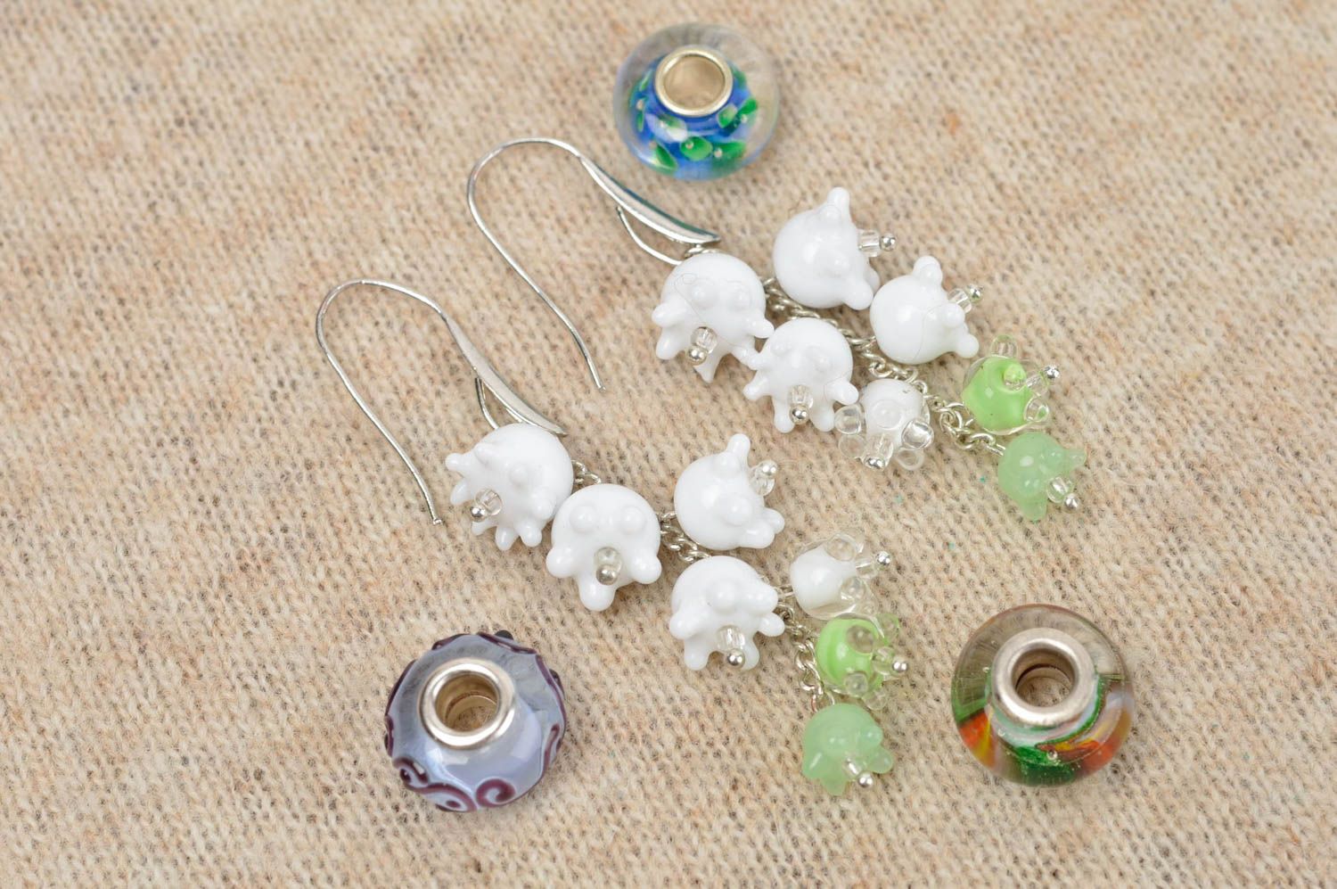 White elegant earrings handmade earrings with charms stylish glass jewelry  photo 1