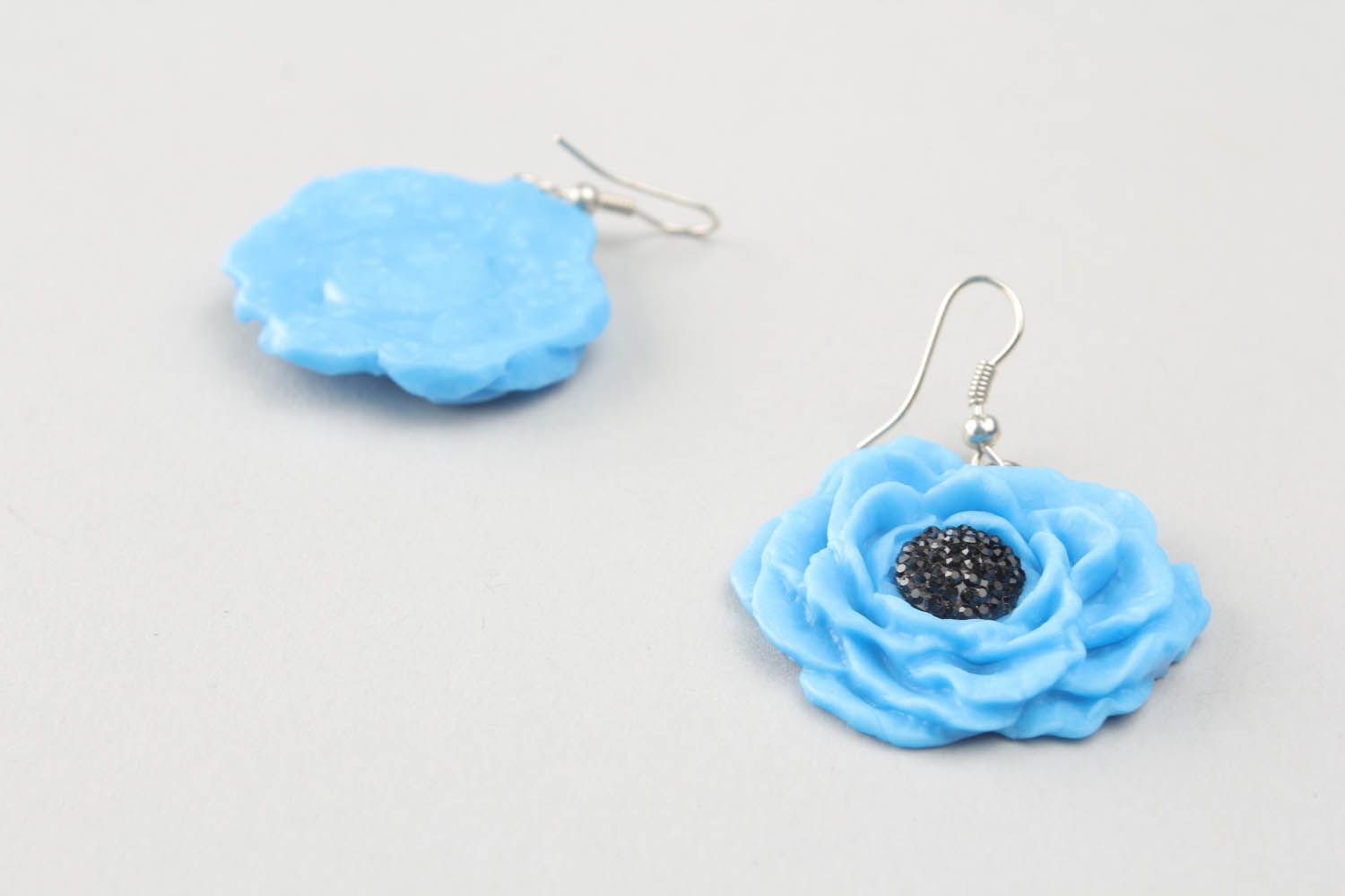 Earrings made ​​of polymer clay Blue Peony photo 5