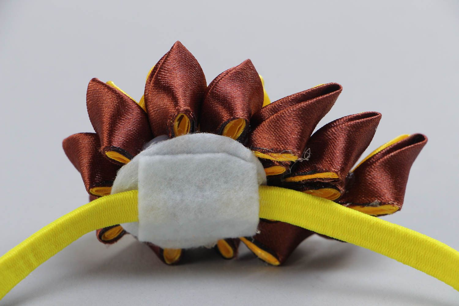 Beautiful handmade headband with bright yellow satin ribbon kanzashi flower photo 4