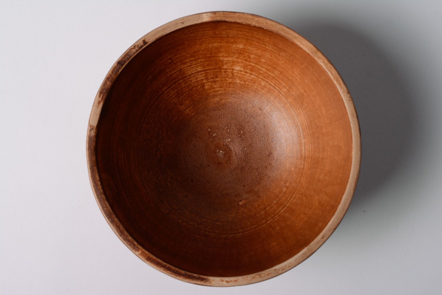 Handmade brown ceramic deep bowl kilned with milk in ethnic style for 500 ml photo 3
