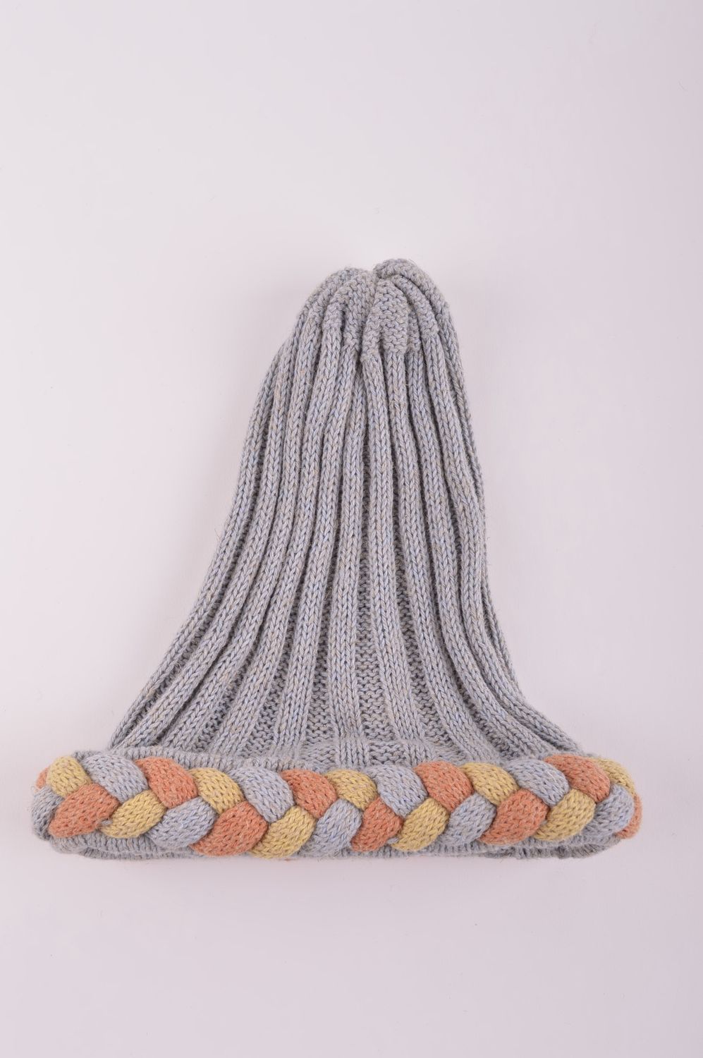 Bonnet tricot fait main Chapeau chaud gris laine acrylique Vêtement femme photo 4
