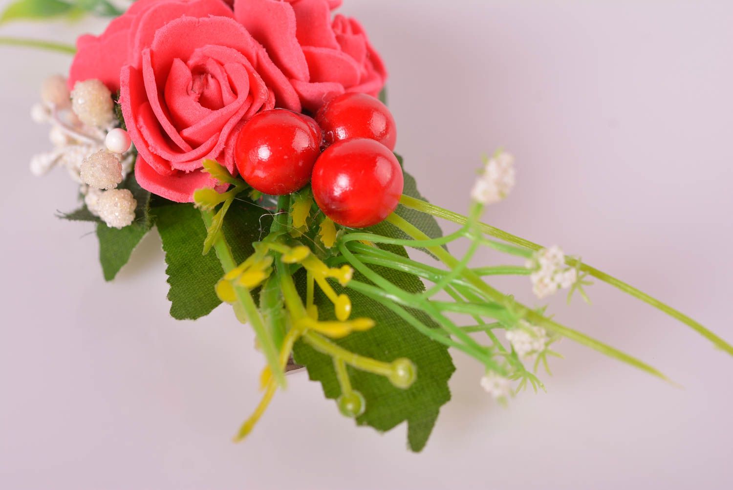 Симпатичное украшение ручной работы заколка с цветком розы аксессуар для волос фото 4