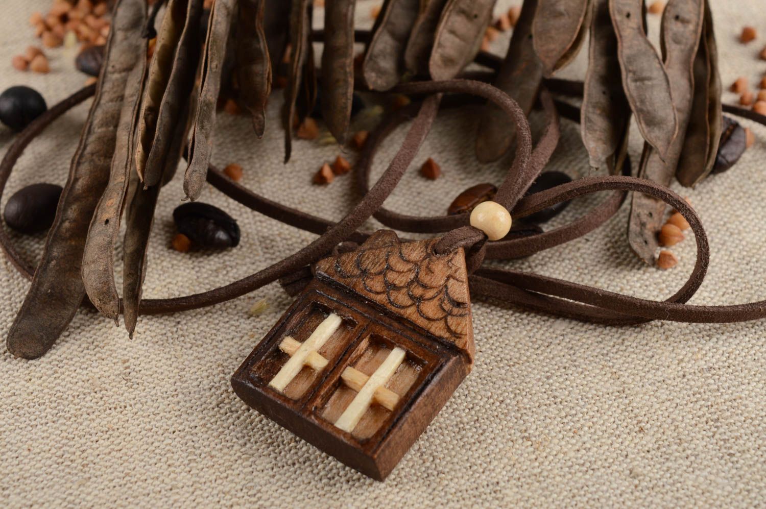 Unusual handmade wooden pendant wood craft neck accessories for girls photo 1