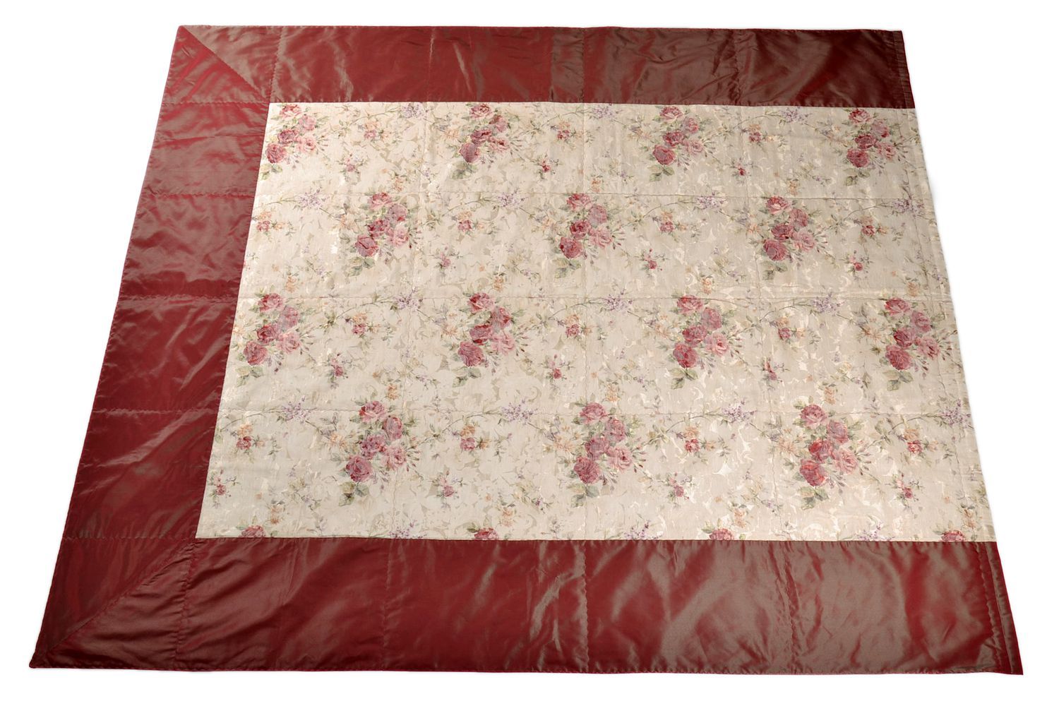 Couvre-lit artisanal rouge avec fleurs à deux places photo 3