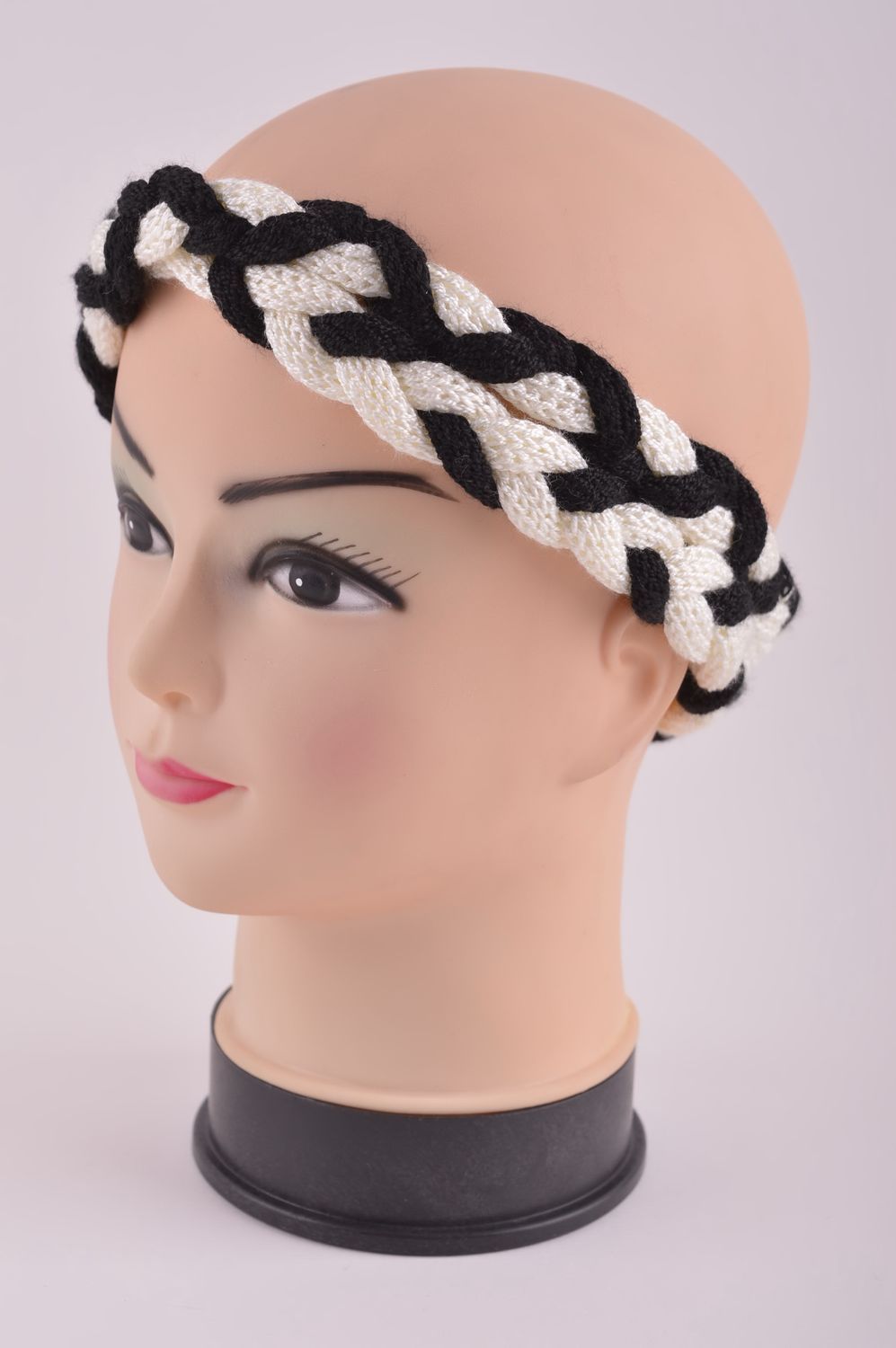 Handmade black and white headband unusual designer headwear stylish headband photo 2