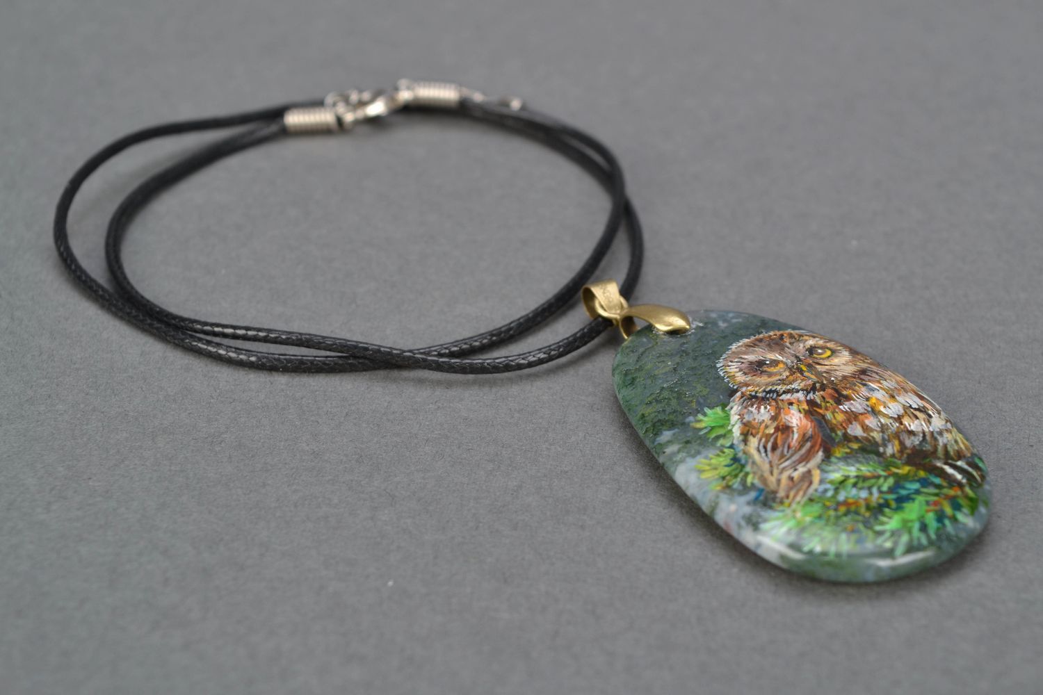 Unusual agate pendant with painting Owl photo 4