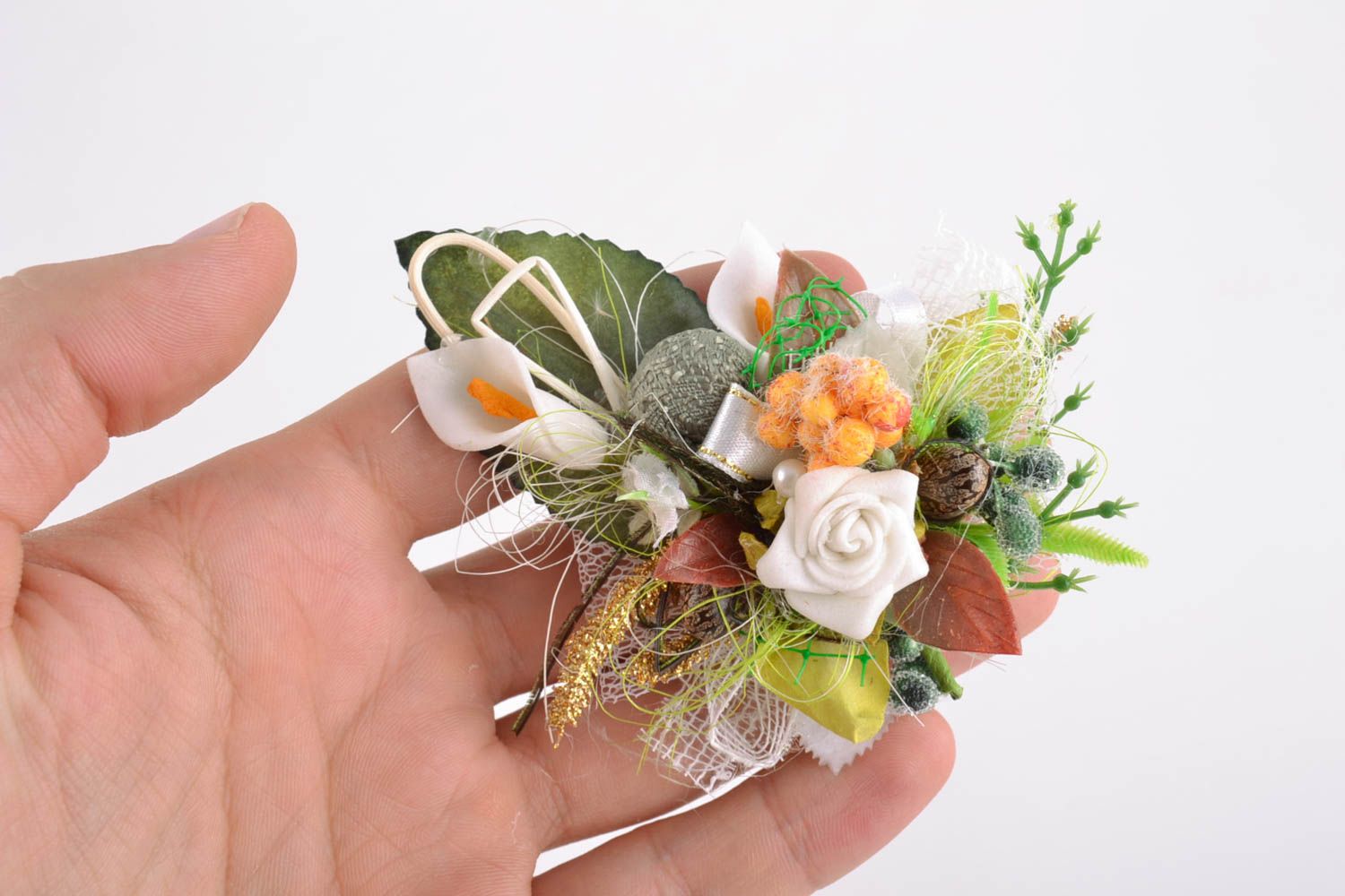 Handgemachte schöne Stoff Blumen für Haarspange oder für Brosche in Grün handmade foto 2