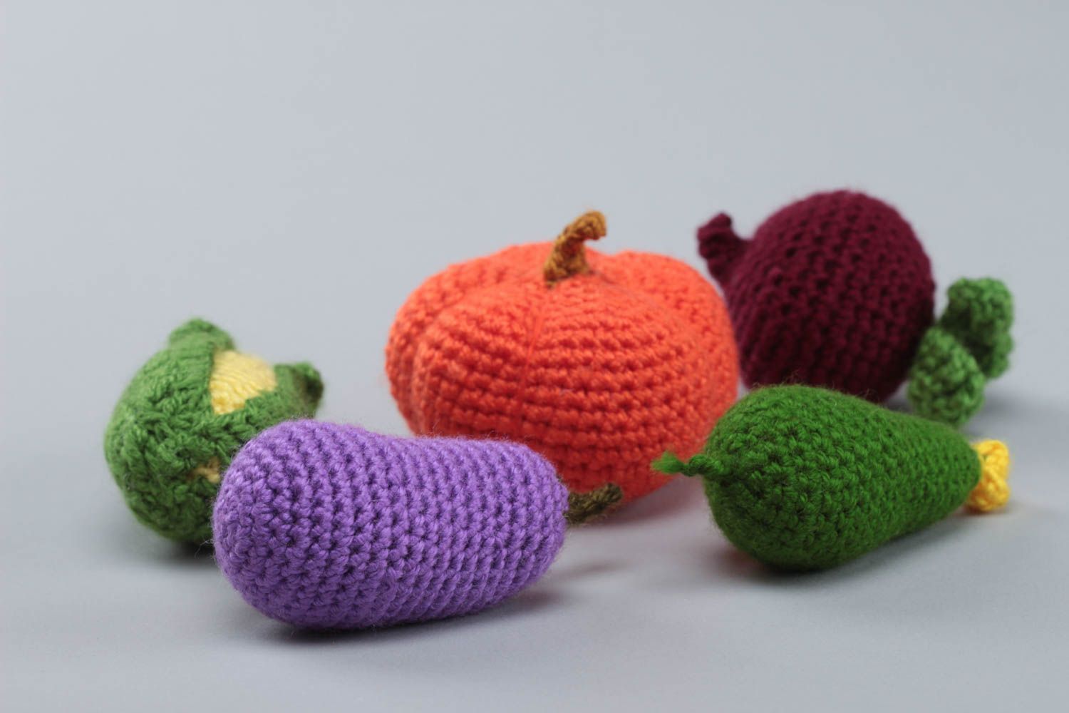 Set of 5 handmade acrylic crochet colorful soft toys vegetables for kids and decor photo 3