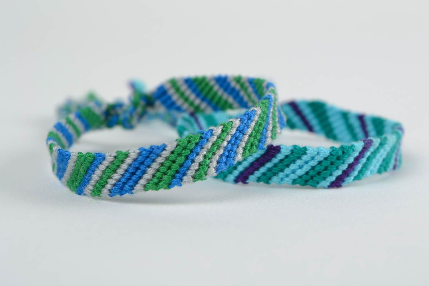Set of handmade designer macrame bracelets made of floss threads 2 piece photo 4