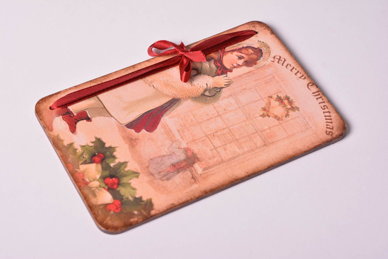 Karte aus Holz handgefertigt Vintage Grußkarte Neujahr ausgefallenes Geschenk foto 3