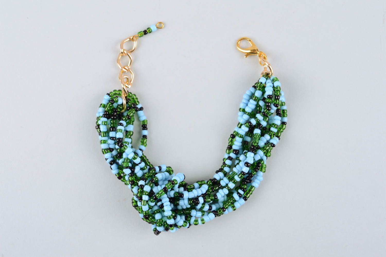 Multi-layers dark green, blue and black beads adjustable bracelet for girls photo 3