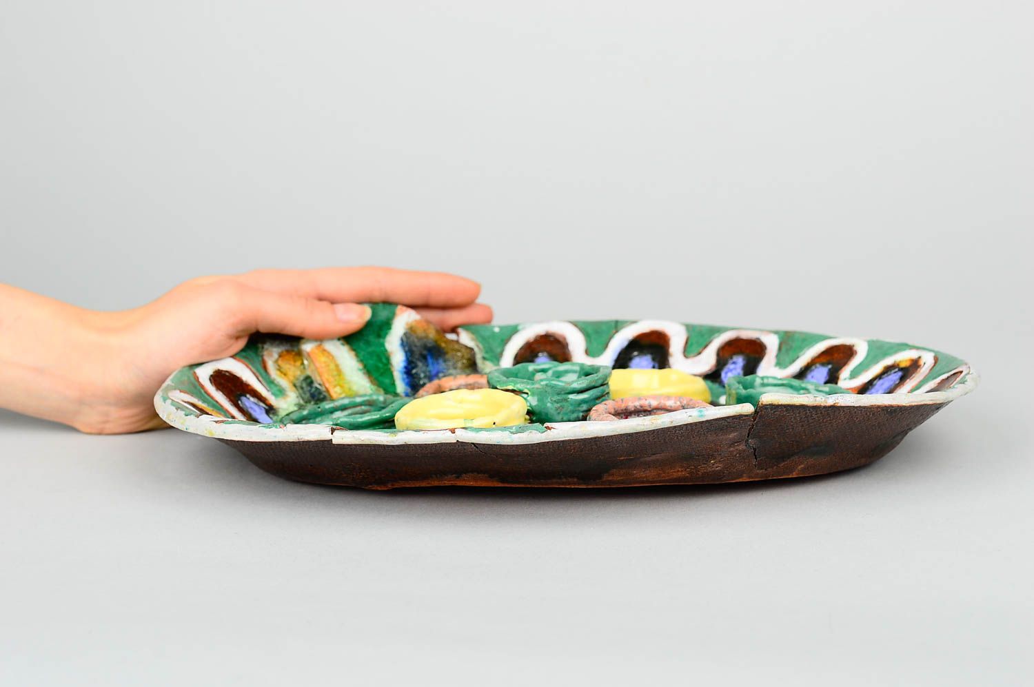 Керамическая тарелка хэнд мэйд глиняная посуда расписная тарелка для яиц фото 2