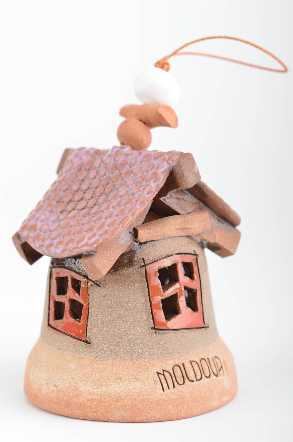 Колокольчик из глины с росписью цветной глазурью ручной работы для декора дома фото 5