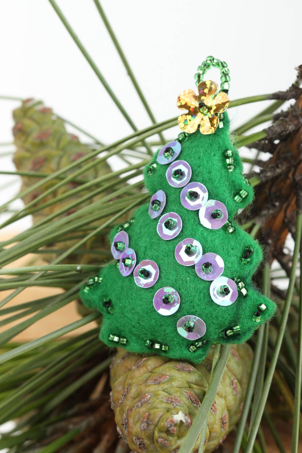 Handmade textile Christmas toy unusual soft hanging New Year tree decor photo 1