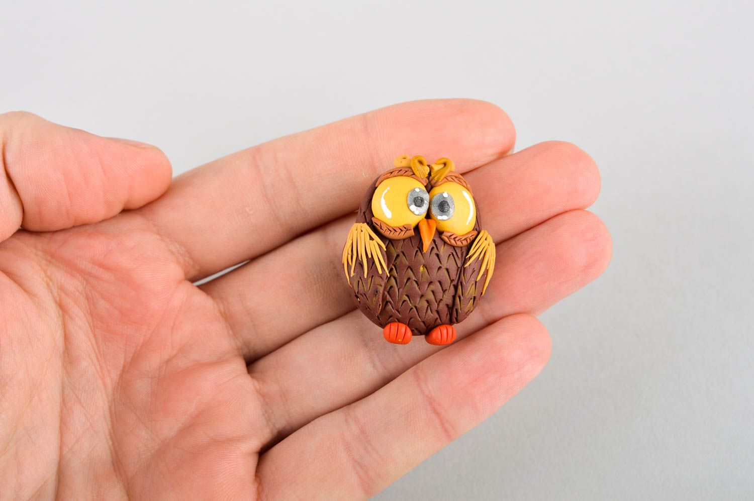 Handmade polymer clay brooch designer accessory brooch in shape of owl photo 5