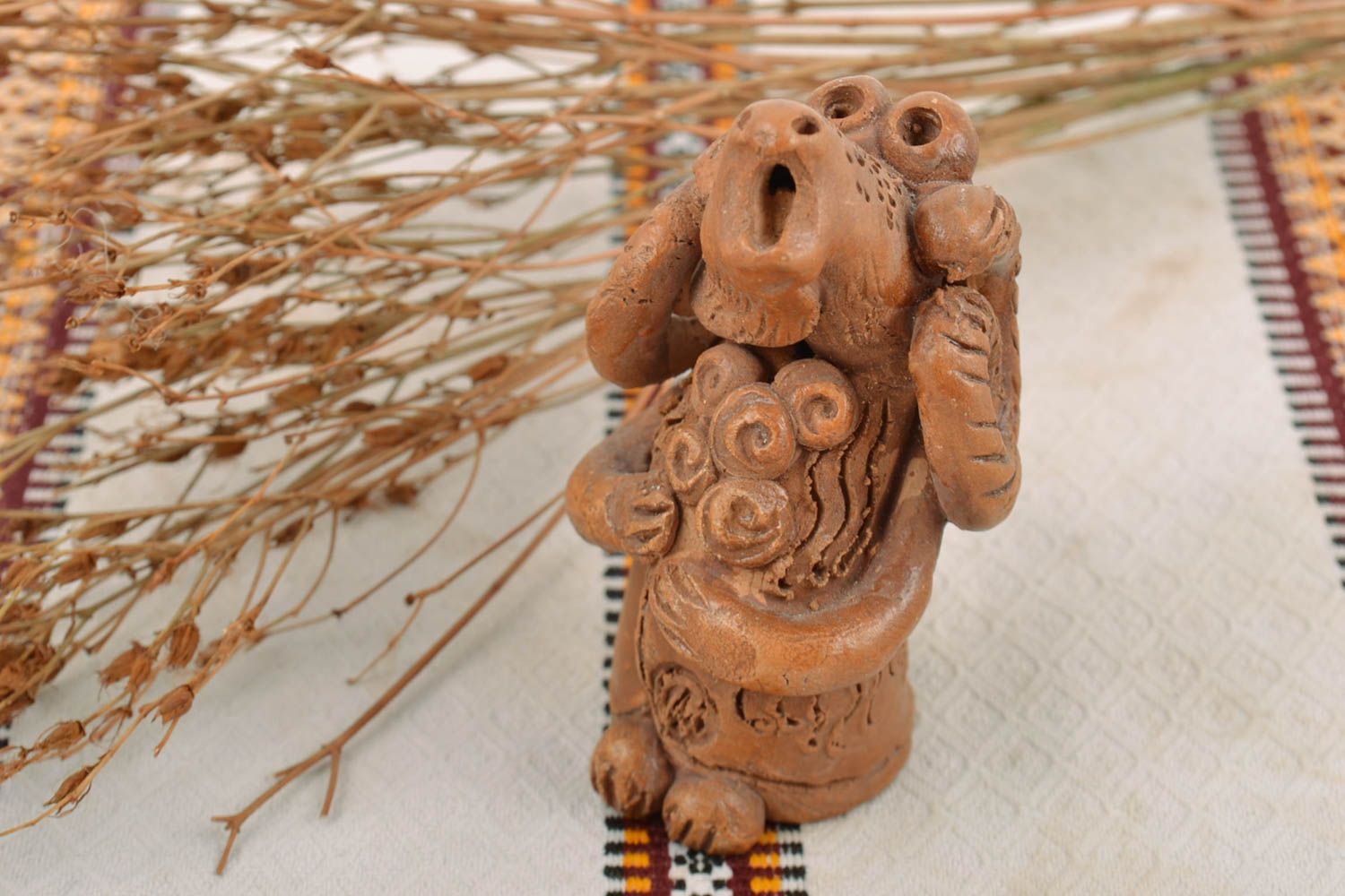 Handmade small designer ceramic souvenir figurine of lamb coated with glaze  photo 1