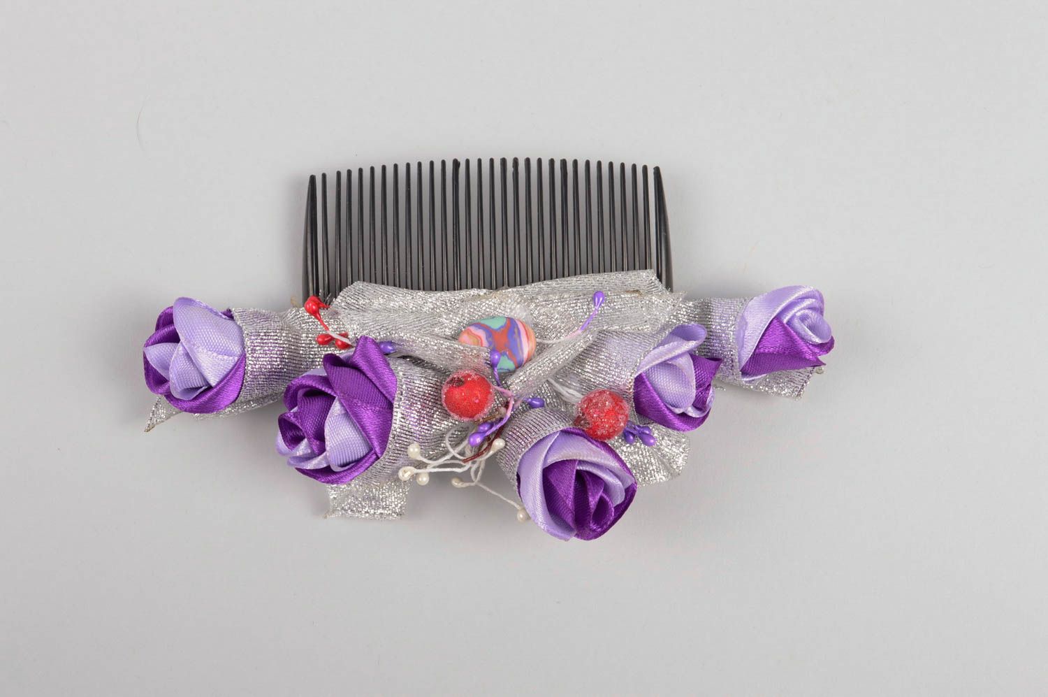 Violetter Blumen Haarkamm handgemachter Schmuck Haar Accessoire foto 5
