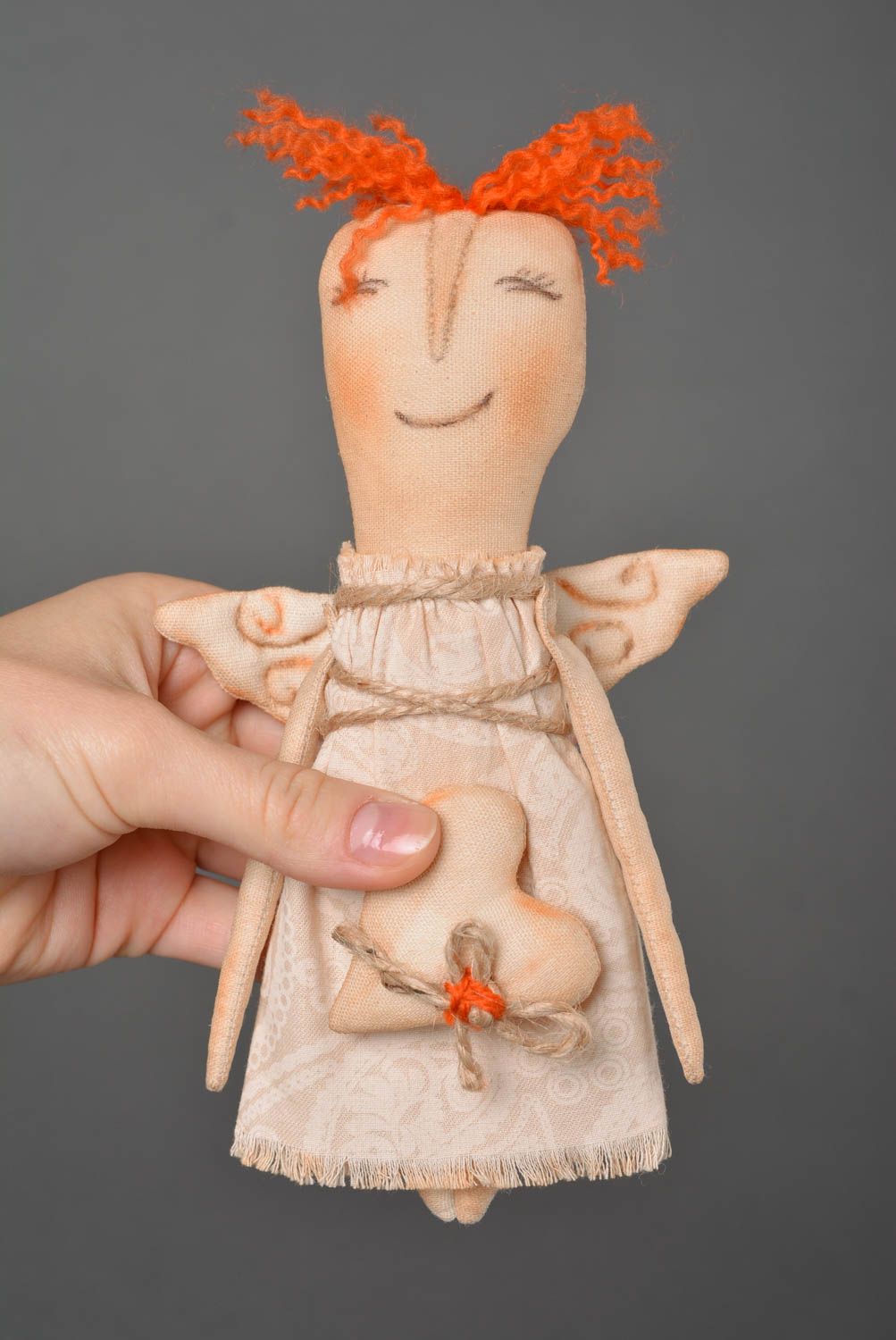 Кукла ручной работы декор для дома тряпичная кукла из бязи Рыжеволосый ангел фото 4