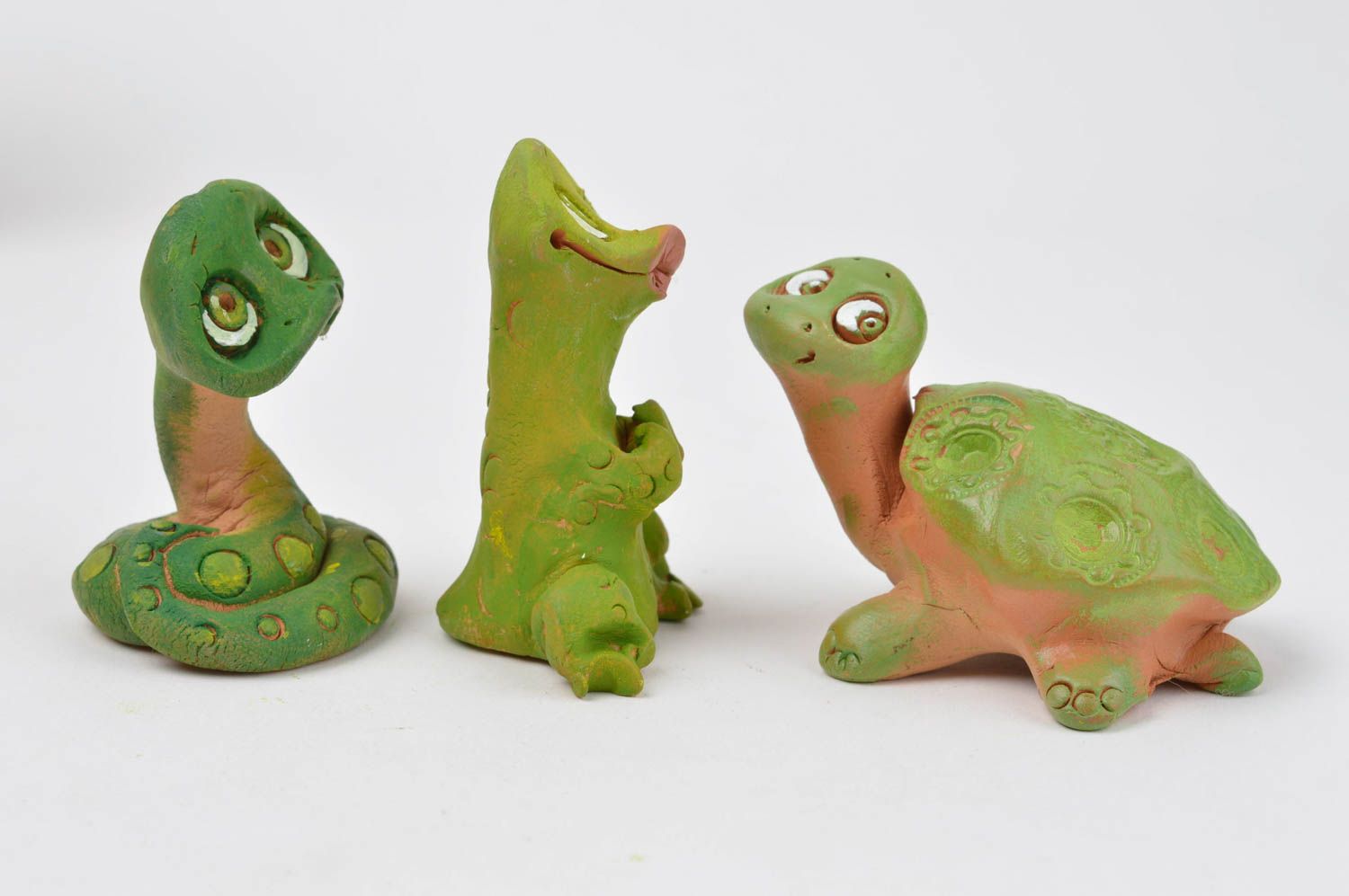 Figurines décoratives fait main Statuettes animaux 3 pcs vertes Cadeau original photo 5