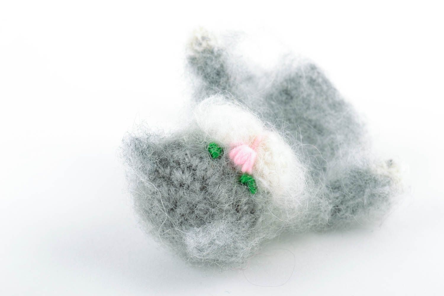 Nice small handmade crochet soft toy cat of gray color photo 5