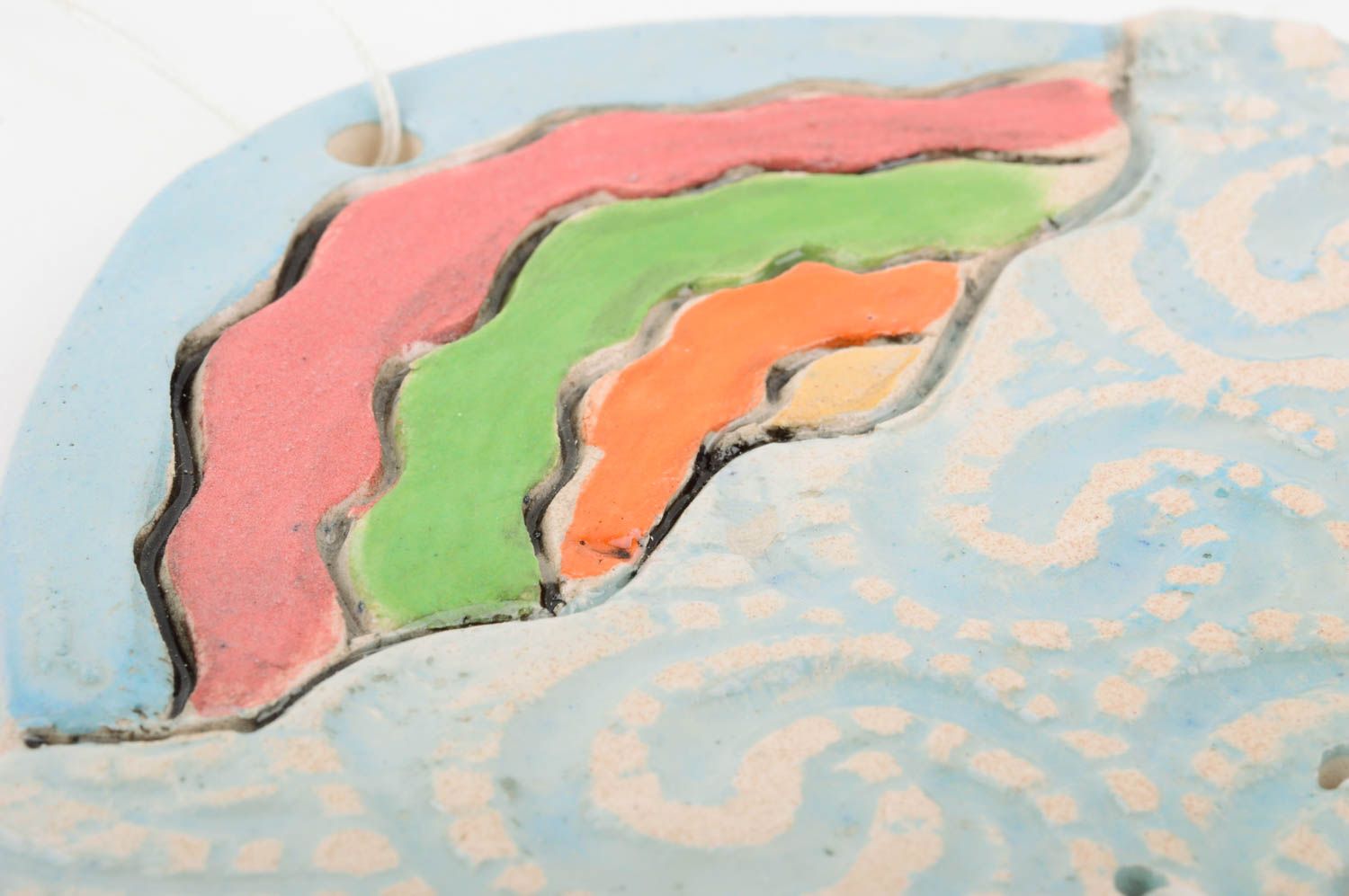 Handmade Keramik Wandbild Deko zum Aufhängen Wanddeko Kinderzimmer Regenbogen foto 3