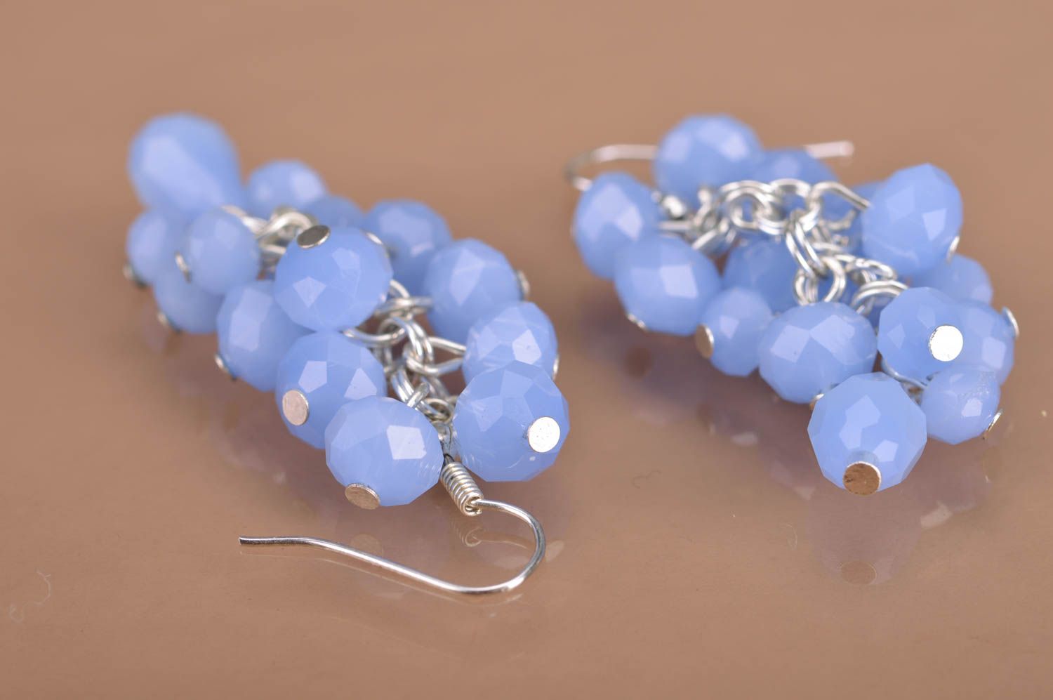 Beautiful blue handmade designer glass bead earrings Grapes photo 5